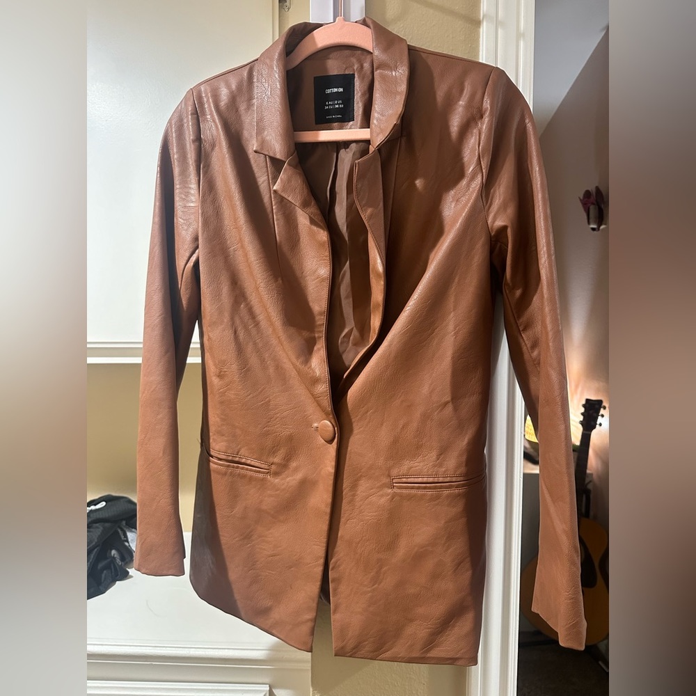Cotton On Brown Faux Leather Blazer size 2
